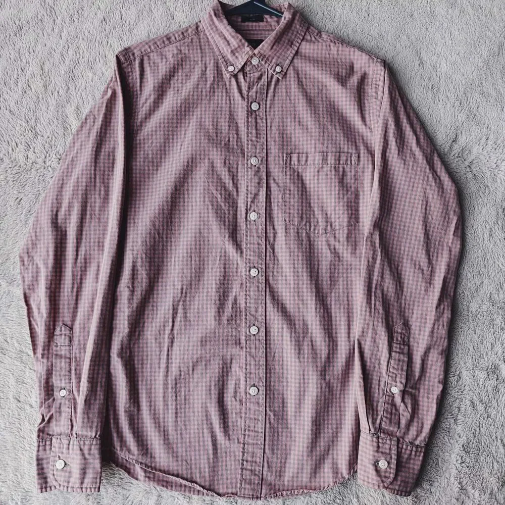 J Crew Check Shirt Men's S Pink Grey Plaid 100% Cotton Slim Fit Lightweight